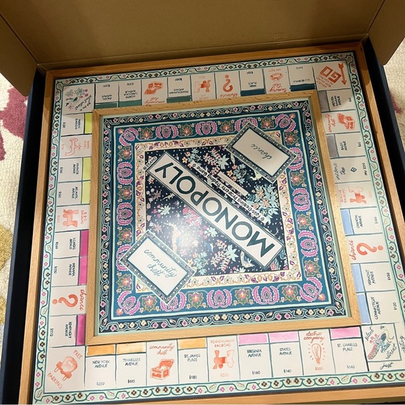 Anthropologie Monopoly board game large wooden peacock pastel floral boho - Picture 2 of 5